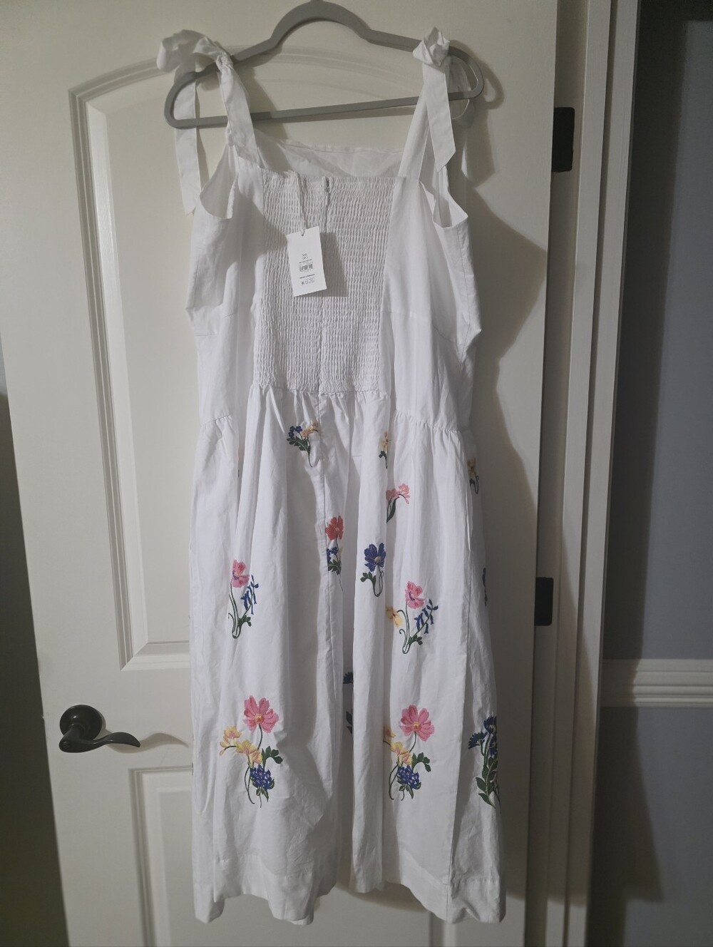 Free Assembly White Floral Midi Dress with Tie Shoulder Straps - Picture 3 of 5